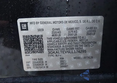 2020 GMC Terrain Awd Sle z USA, uszkodzony, nr VIN 3GKALTEV6LL174295